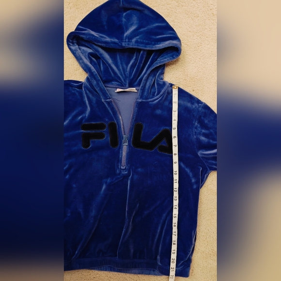 Fila Blue Velour Half Zip Hoodie w Black Logo. - Picture 12 of 14